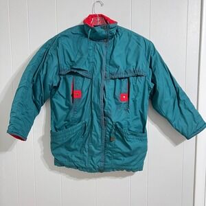 Rock Creek Trading Co Jacket Teal Red Lined Zip Front Pockets Medium VTG